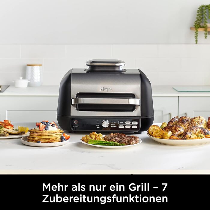 Ninja Foodi MAX PRO Grill, Flat Grill Plate & Air Fryer, 3.8L Air Fryer with Digital Temperature Probe, Dishwasher-Safe Parts, 7-in-1, Silver/Black AG651EU MAX PRO Grill & Air Fryer 3.8L Black/Silver