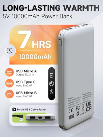 Обогріваючий жилет для чоловіків з акумулятором 10000mAh, 6 зон нагріву, USB, мікрофліс, регулювання температури, чорний (M)