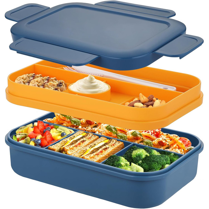 Ланчбокс для дорослих Sinnsally, 2000 мл, з відділеннями, Bento Box, з посудом, зелений