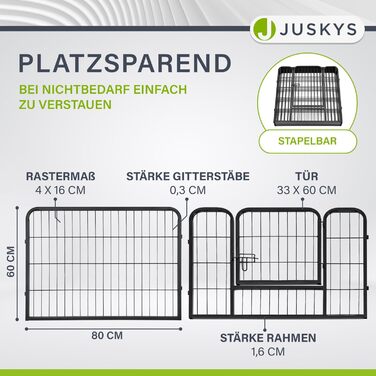 Металевий вольєр для цуценят Juskys - 8-секційний, з дверцятами (160x160x60 см)