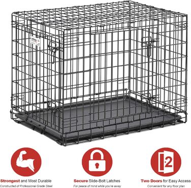 Кія для собак Midwest Homes Ultima Pro Series 748UP, 122 см, металева, з подвійними дверима, роздільником, захистом для підлоги та мискою, лакування Satin e-Coat, 79 x 57 x 60 см