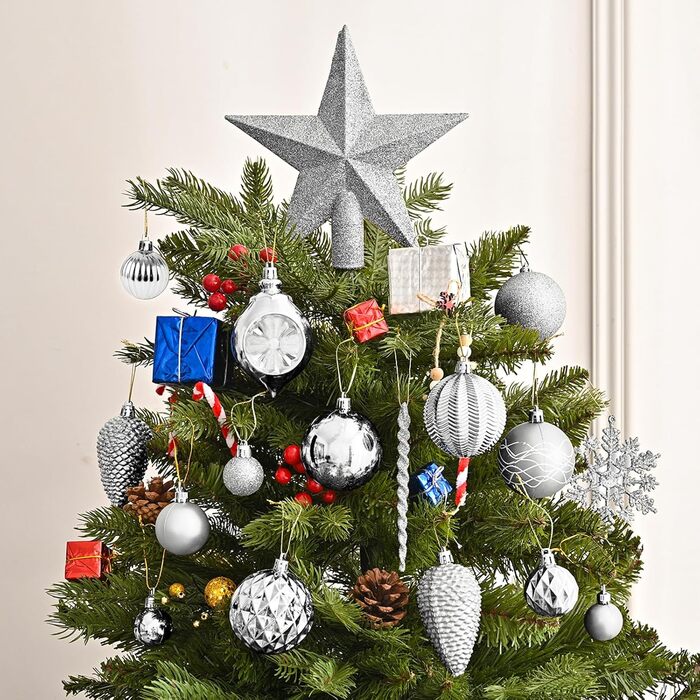 100 шт. прикраси для ялинки: кулі, верхівка, чорний набір, сріблястий, розбиваємий, для підвішування