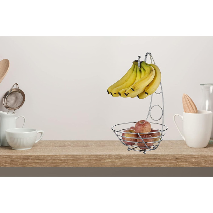 Металева фруктова корзина з кріпленням для бананів. 41 см, полиця для фруктів з дроту, підвісна стійка для бананів – хром (Ex-fb017)