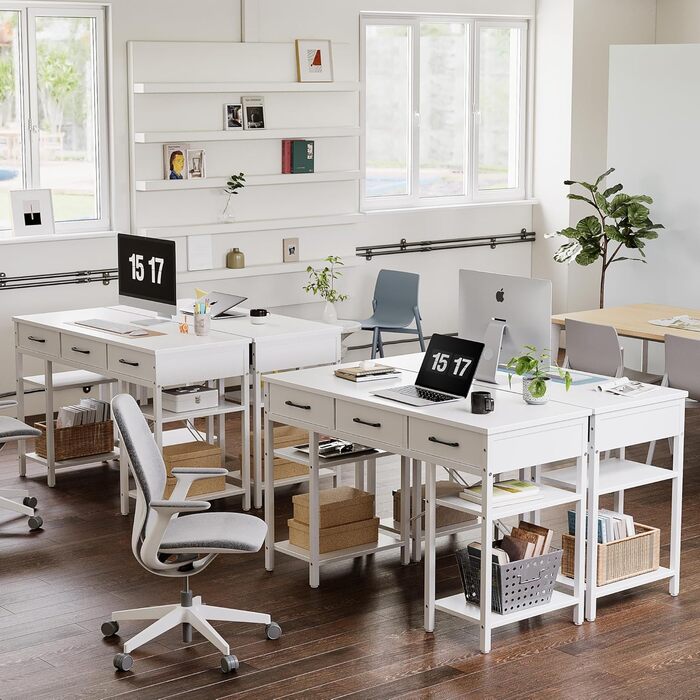 CubiCubi Desk with 3 Drawers & 4 Shelves - Home Office Computer Desk, Gaming Desk (120 x 50 cm)