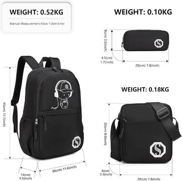 KONO Рюкзак для школи 3-в-1, Набір: рюкзак, сумка через плече, пенал, для ноутбука 15.6