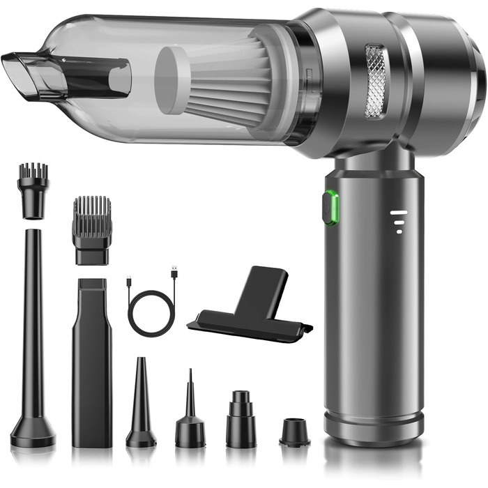 Портативний бездротовий пилосос NVKHG з акумулятором, 26000Pa, 3 швидкості, безщітковий двигун, для дому, авто, офісу, видалення шерсті тварин, срібний