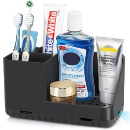 Тримач для зубних щіток у ванну кімнату: органайзер для електричної та звичайної зубної щітки з отвором для стоку води (сірий, чорний)