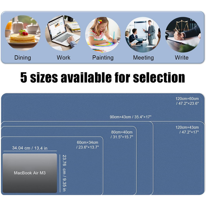 Підкладка під клавіатуру та мишу BLESWIN, антиковзаюча, 90x43 см, синій колір