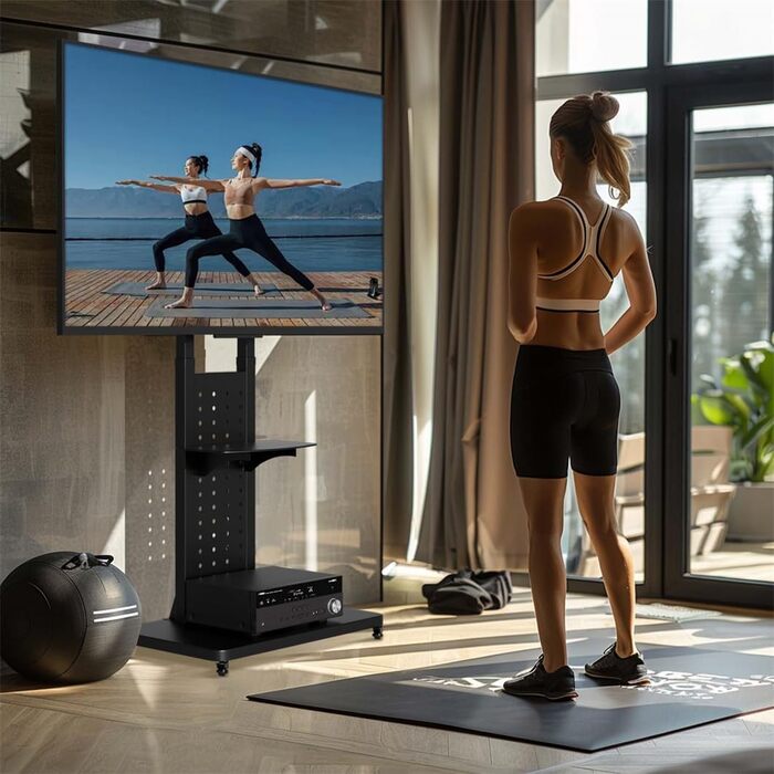 Підставка для телевізора Unho на коліщатках, поворотна 90°, регульована по висоті, з 2 полицями, для телевізорів 32-65