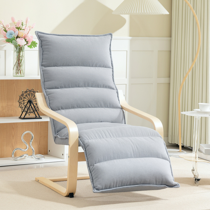 HOMCOM Lounger Chair with Adjustable Footrest, Velvet-Look for Living Room Rocking Chair with Armrests, Recliner, Reading Chair Light Grey | Aosom