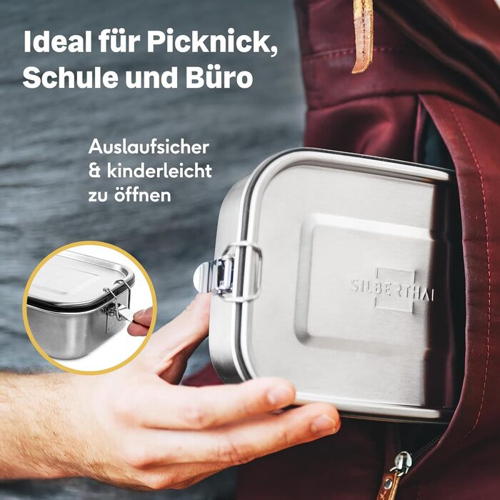Stainless Steel Lunch Box with Compartments, 3-Piece Set – Lunchbox for Kids & Adults – Leakproof & Lightweight - Flexible Divider