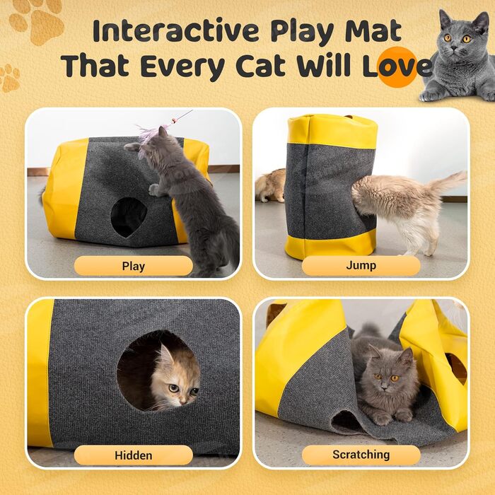 Килимок-іграшка для котів з тунелем та ігровим мішком, інтерактивне заняття для котів, центр активностей, килимок для полювання лапками, інтелектуальна іграшка для котів