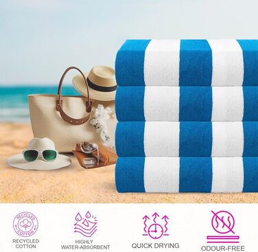 Рушники Casa Copenhagen Bora Bora Strandtücher: комплект з 4 шт. з бавовни, 76x152 см. Яскраві кольори (рожевий, червоний, жовтий, блакитний)