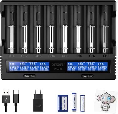Зарядний пристрій Xtar VC8 для акумуляторів 18650/21700 з LCD-дисплеєм та тестуванням ємності, сумісний з 10440, 16340, 17670, 26650, AA, NI-MH