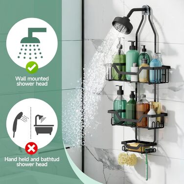 Поличка для душу без свердління, чорна. Настінна поличка для душу з 3 кошиками для шампуню та гелю для душу (Стиль B)