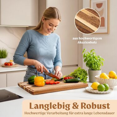 Набір дерев'яних обробних дощок 3 шт. з акціїї (40x30см / 33x24см / 26x18см) - дерев'яні дошки для кухні з канавкою для соку, преміум якість