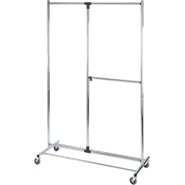 WENKO Clothes Rack, Folding, Clothes Storage with Adjustable Clothes Rail and Wheels, Plastic/Metal, 88 x 100-168 x 11-49 cm, Chrome/Grey (188 x 49 x 116 cm)