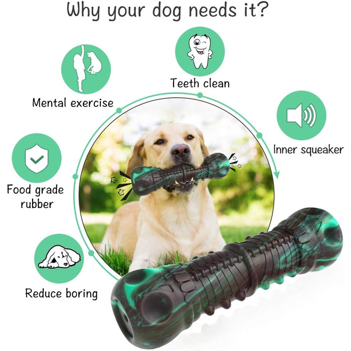 HETOO Dog Toy, Indestructible, Robust, Squeaky, Chew Toy for Aggressive Chewers, Large and Medium Dog Breeds, Dental Care
