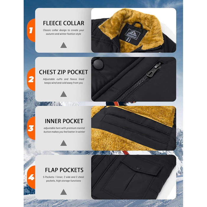 Чоловіча жилетка MAGCOMSEN з підкладкою, зимова, без рукавів, тепла флісова жилетка, для відпочинку, термо, перехідна жилетка з багатьма кишенями, чорна, XL