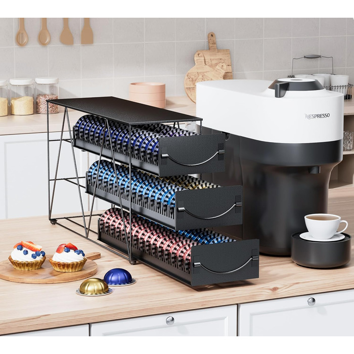 Тримач для капсул кави Nespresso Vertuo та Dolce Gusto на 50 капсул, металевий, чорний