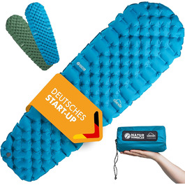 Килимок туристичний надувний NaturBummler® Ultraleicht [Cloud Nap+] (195x56 см) – для кемпінгу, трекінгу, фестивалів, подорожей – вологостійкий, складаний, зелений/блакитний