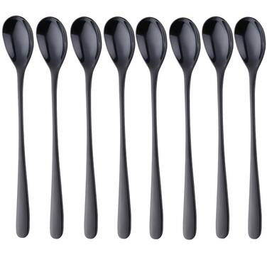 Набір довгих ложок для лате макіато та десертів із нержавіючої сталі 304, 20.5 см, 8 шт, чорні