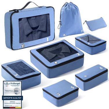 Органайзери для валізи, набір 8 шт. - Packing Cubes для подорожей, валізи та рюкзака (блакитний)