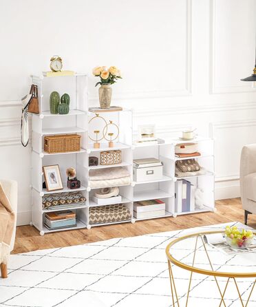 HOOBRO 8-Tier Shoe Rack, Shoe Cabinet, for 32 Pairs of Shoes, 40 x 30 x 30 cm per compartment, narrow, with doors, plastic, for living room, bedroom, hallway, entrance, White EWT28SC01G1 (12 compartments, 120 x 30 x 120 cm), White)