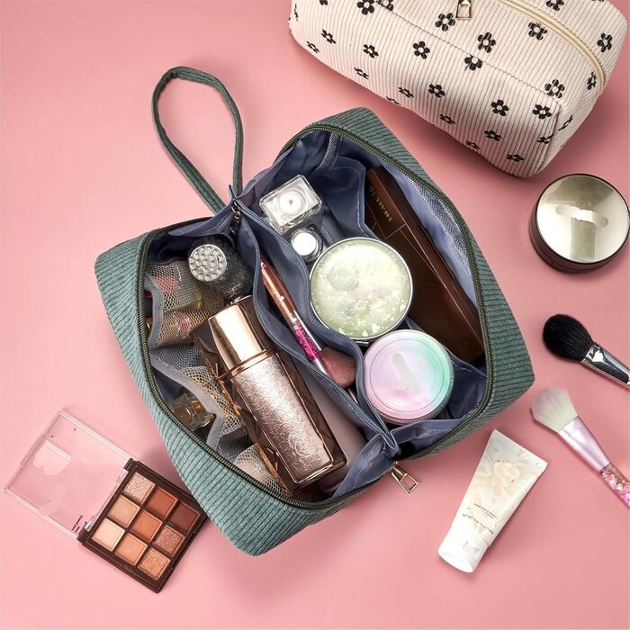 Косметичка жіноча з корду, туристична, для подорожей, зелена (Beige Bowkont)