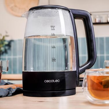 Скляний електрочайник Cecotec ThermoSense 340 Clear, 1.7 л, 2200 Вт, боросилікатне скло, LED-індикація, чорний