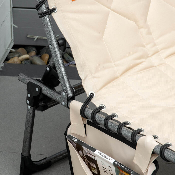Outsunny Sun Lounger, foldable garden chair with headrest, side pocket, recliner with 5-position adjustable backrest, weather-resistant camping lounger with a weight capacity of 130 kg, for garden, beach, pool, Beige | Aosom