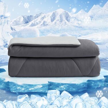 Охолоджуюча ковдра HOMFINE двостороння, легка, Q-Max > 0,4, для літа, 200x220 см, сіра – ковдра для ліжка, самохолодна, літня, cooling blanket