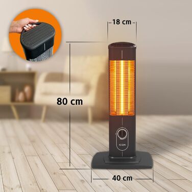 Електричний інфрачервоний обігрівач ICQN Standheizstrahler 2300 Вт з пульт дистанційного керування для дому та вулиці, настільний, IP20, з цифровим дисплеєм, чорний