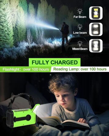 Сонячне радіо Kurbelradio з Powerbank 20000mAh, AM/FM/WB радіо, ліхтарик, зарядний пристрій USB-C, SOS-сигнал, компас, водонепроникне для відпочинку на природі, кемпінгу, екстрених ситуацій, зелений світло-зелений