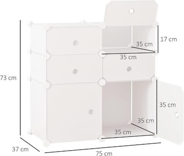 HOMCOM Shoe Cabinet, Shelf with Storage Boxes, Wardrobe, Plastic, Steel, White, 75 x 37 x 73 cm