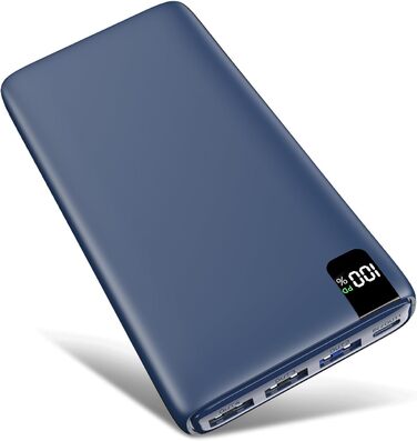 Power Bank Riapow 26800mAh з LED-дисплеєм, 4 виходи, USB-C, швидка зарядка 22.5W, блакитний