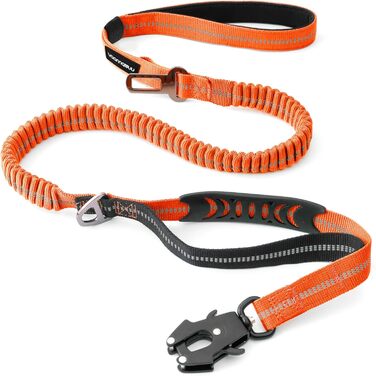 Міцна тактична повідка для собак з карабіном швидкого закриття та світловідбиваючими нитками, 1,2-1,8 м Power-Stretch повідка для середніх та великих собак (Помаранчевий та Чорний)