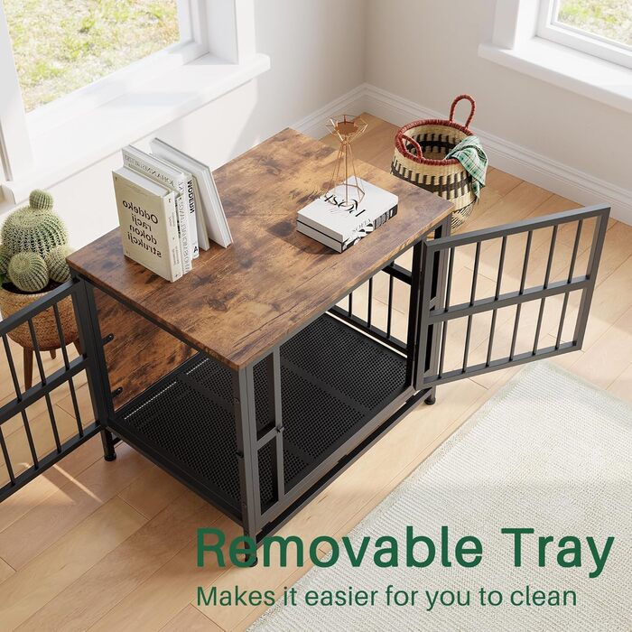 Дерев'яний вольєр для собак, 83 см, велика собача будка для дому, міцний вольєр для великих собак, вольєр з 2 дверима, знімний піддон, приліжний столик