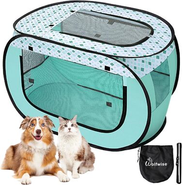 Вольвайз Вольпенлауфсталль: Переносний вольєр для цуценят 90x60x60 см, для собак, котів, цуценят, для дому та вулиці, зелений
