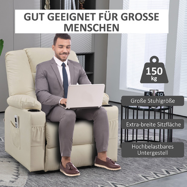 HOMCOM Electric Recliner with Lift Assist, USB Massage Chair with Remote Control, Wheels & Cup Holder in Cream