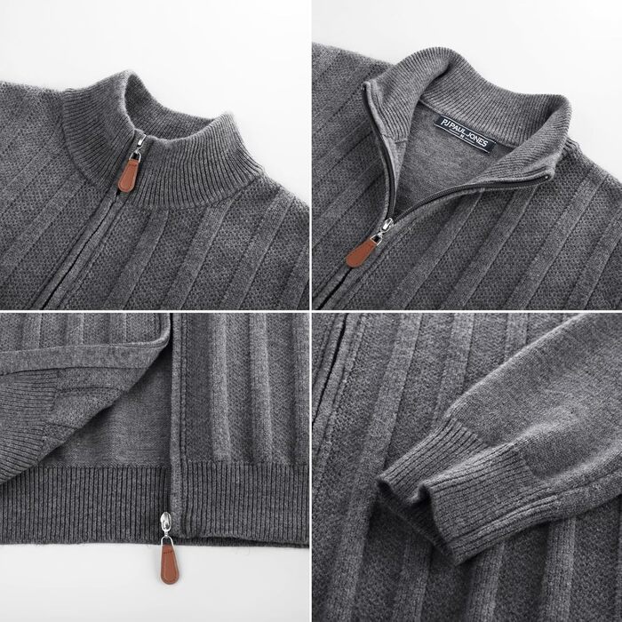 Кардиган чоловічий PJ PAUL JONES на блискавці з коміром-стійкою, в'язаний, колір темно-сірий, розмір M