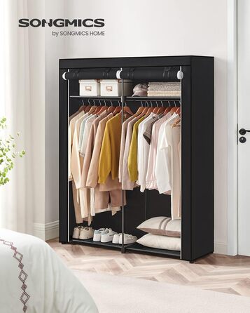 SONGMICS Storage Cabinet, Portable, with Hanging Rod, Foldable, Wardrobe, Bedroom, Office, 140 x 43 x 174 cm, RYG02GY (Black)