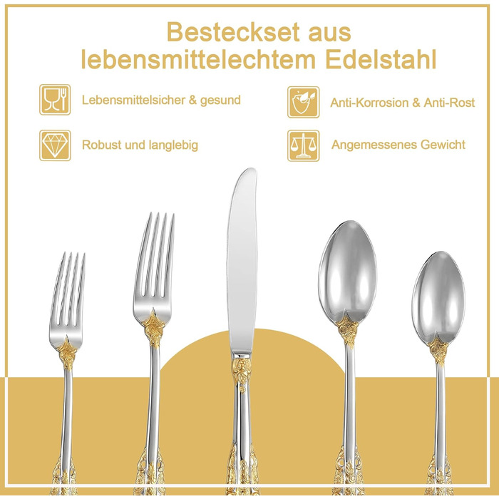 Набір столових приборів Prächtiges Barock 20 предметів з нержавіючої сталі 18/10 (золото-срібло) в подарунковій коробці - виделки, ложки, ножі