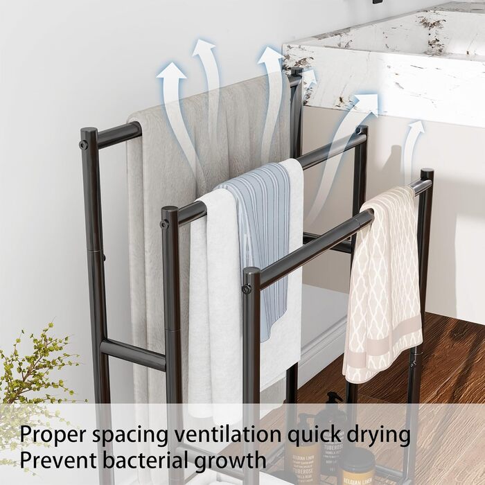 Підставка для рушників, тримач рушників, стійка для рушників на 3 рейки, чорний, для ванної кімнати