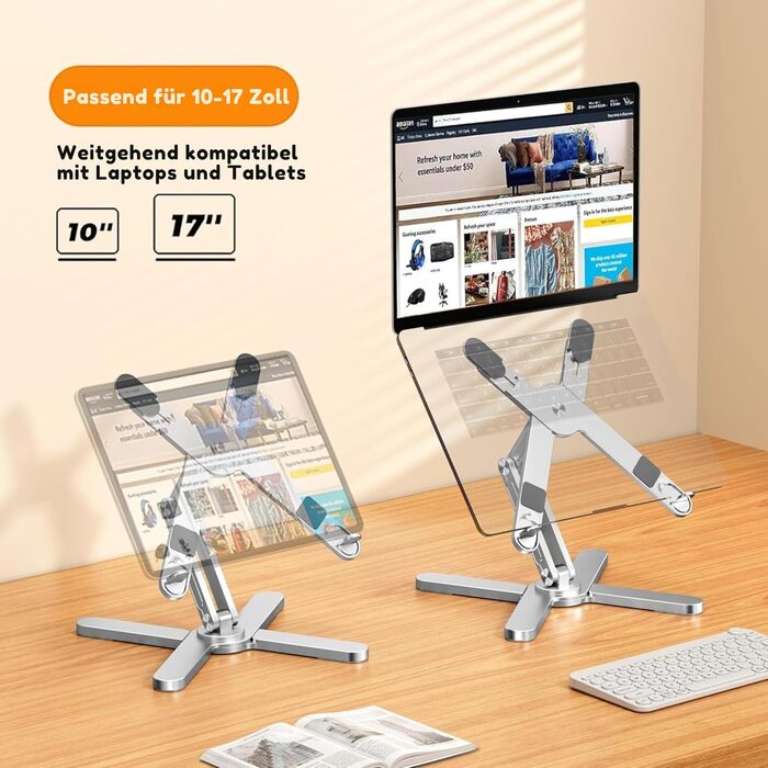 FoldWise X Laptop Stand for Desk – Aluminum, 360° Swivel, Foldable, Height & Angle Adjustable – Stable & Portable Laptop Riser, MacBook Stand & Computer Holder for 11-18 Inch