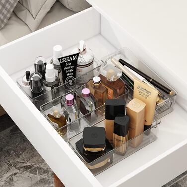 FINEW Refrigerator Organizer 8-Piece Set, Stackable Storage Boxes, Small Refrigerator Boxes with Handle, Transparent Containers for Kitchen, Cabinets, Freezer, Pantry - BPA Free