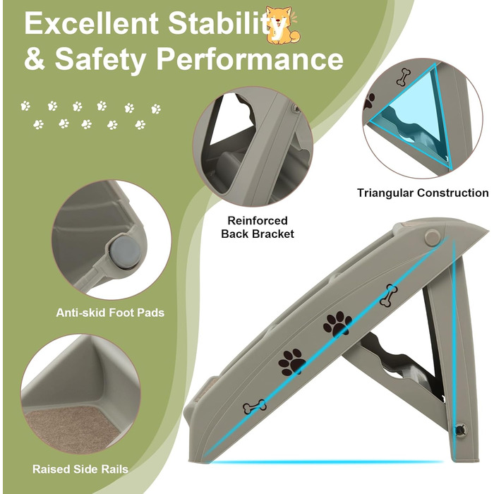 Сходинка для тварин SOARS: 4 сходинки, килимок з фетру, для котів та собак до 60 кг, сірий колір