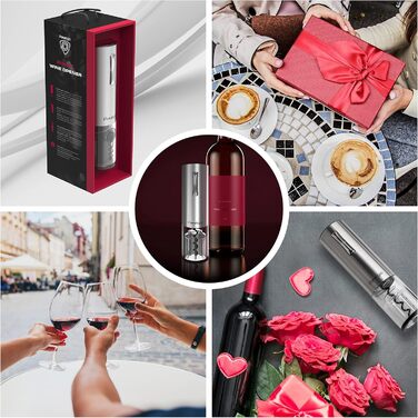 Premium Electric Wine Opener with Charging Station - Integrated Foil Cutter - Packaged in a High-Quality Gift Box - Black/Silver (Nemi - Silver)