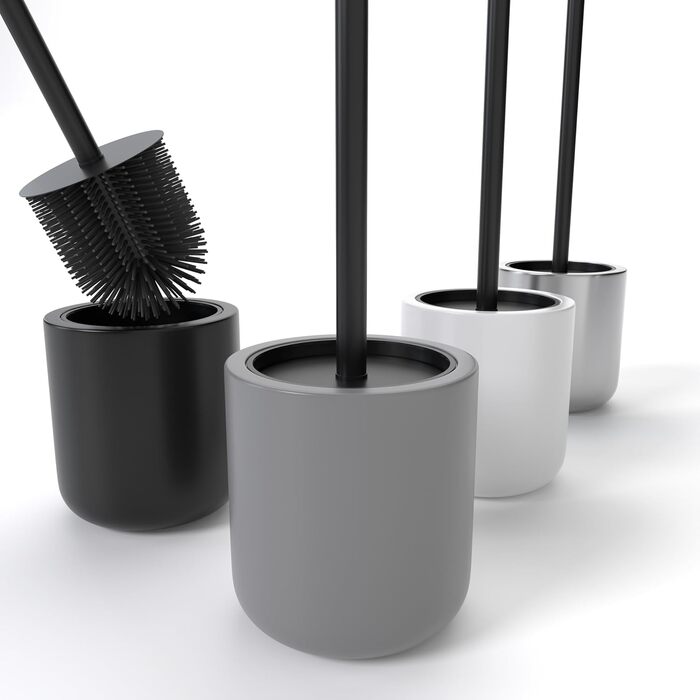 Набір для туалету SAVEGA: щітка для унітазу з нержавіючої сталі та силікону з антибактеріальною насадкою та тримачем (сірий)