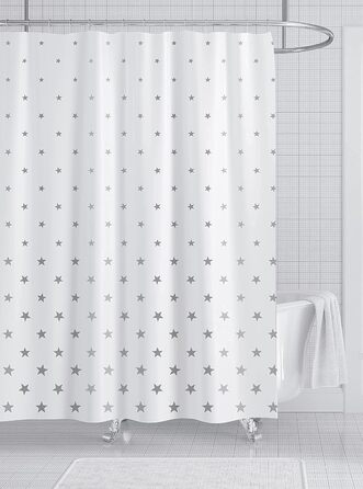 Штора для душу YOUNG DA текстильна біло-сіра з малюнком 